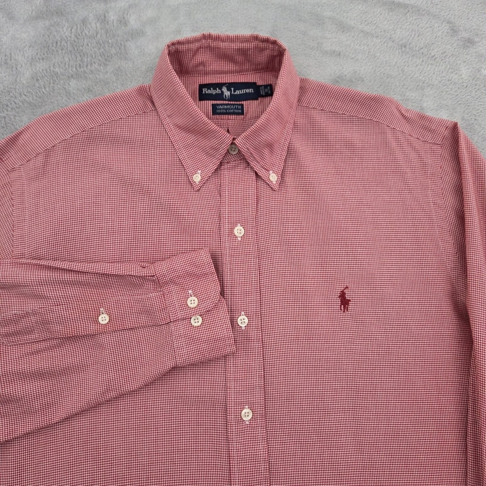 VTG Polo Ralph Lauren Yarmouth Shirt Mens 15 - 34/35 Red Houndstooth Button Down